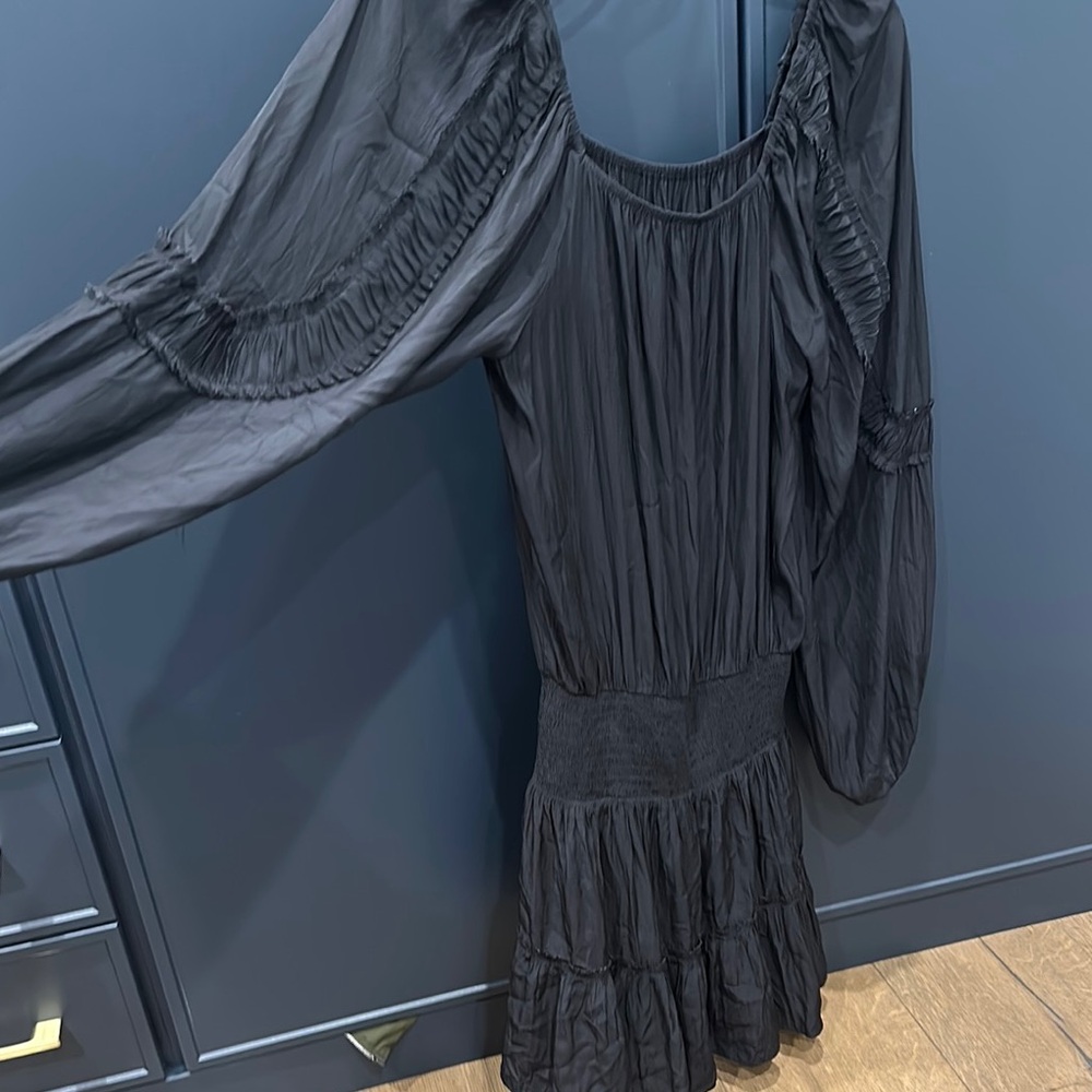 RAMY BROOK black silk-like LS miniDress